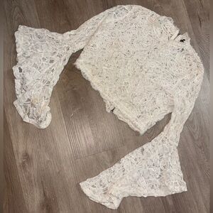 White Lace Bell Sleeve Crop Top Boho Cottage Small Forever 21